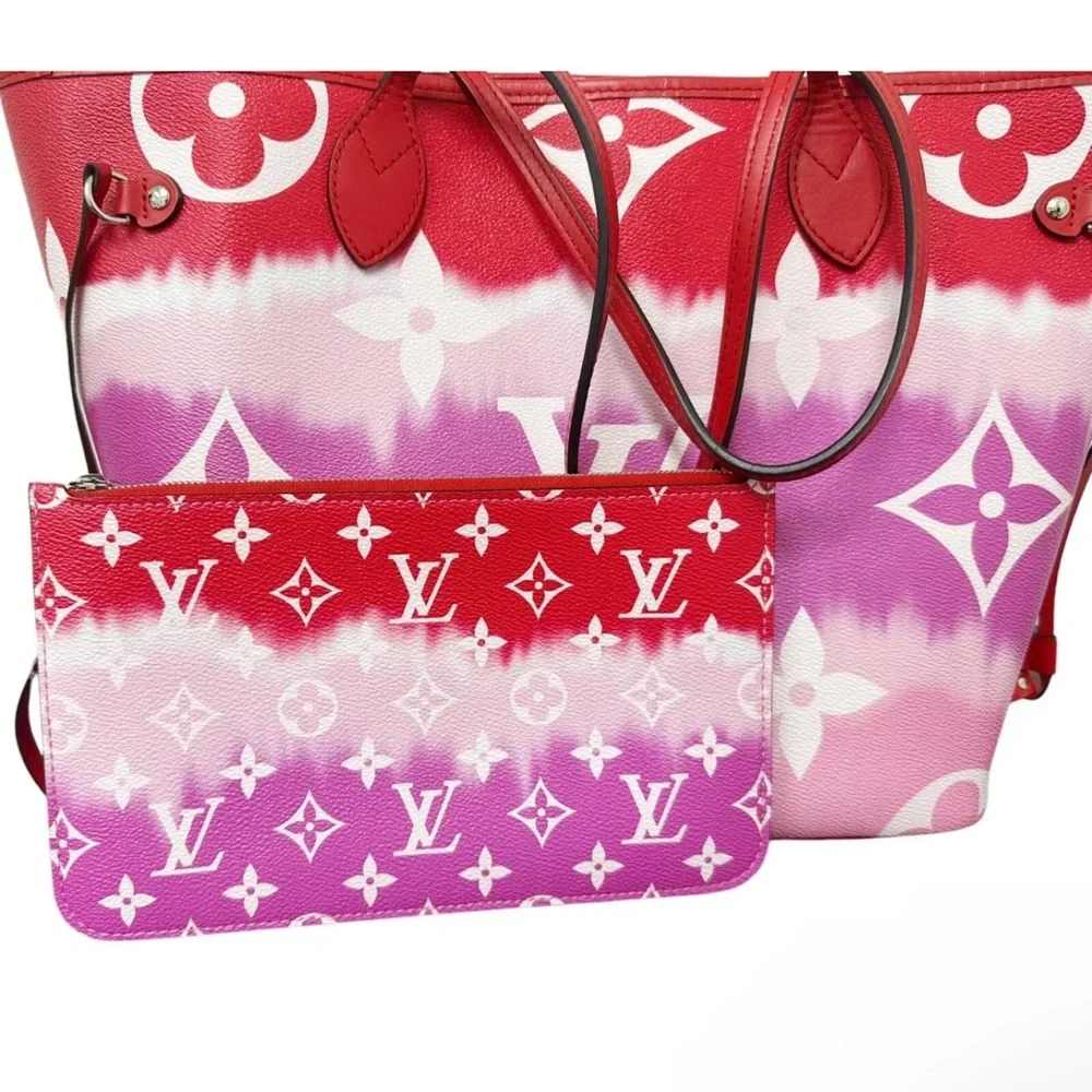 Louis Vuitton Escale Neverfull MM M45127 Rouge Red Pink Watercolor Monogram Tote - Picture 5 of 11